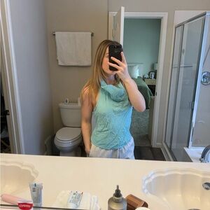 Zara Light Blue cowl neck backless linen top
